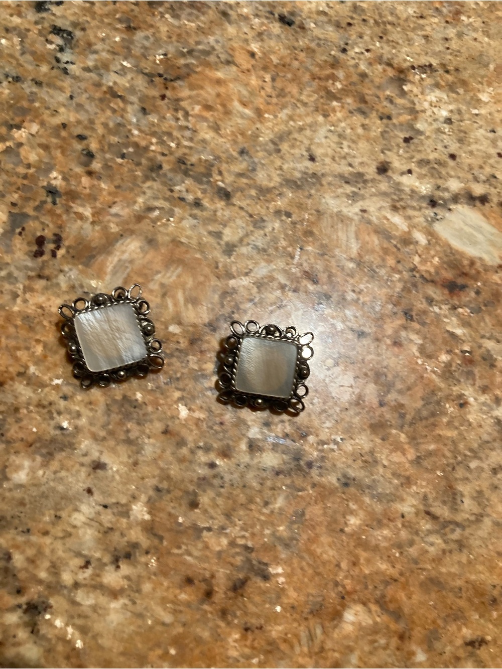 Vintage-Inspired Square Mother-of-Pearl Filigree Stud Earrings - White clip on